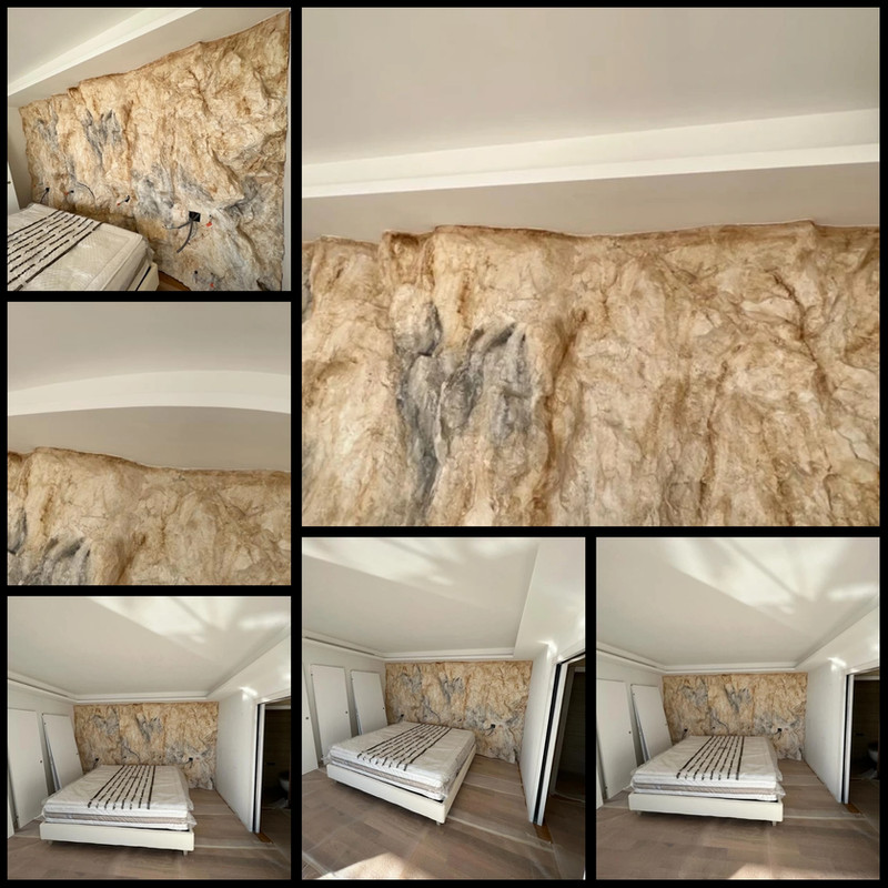Revestimiento mural de cabecero en decoración de imitación piedra natural – Niza