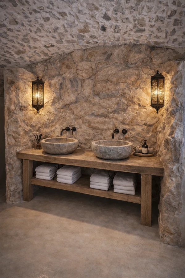 Decoración de gruta en roca de poliéster – revestimiento mural para cuarto de baño