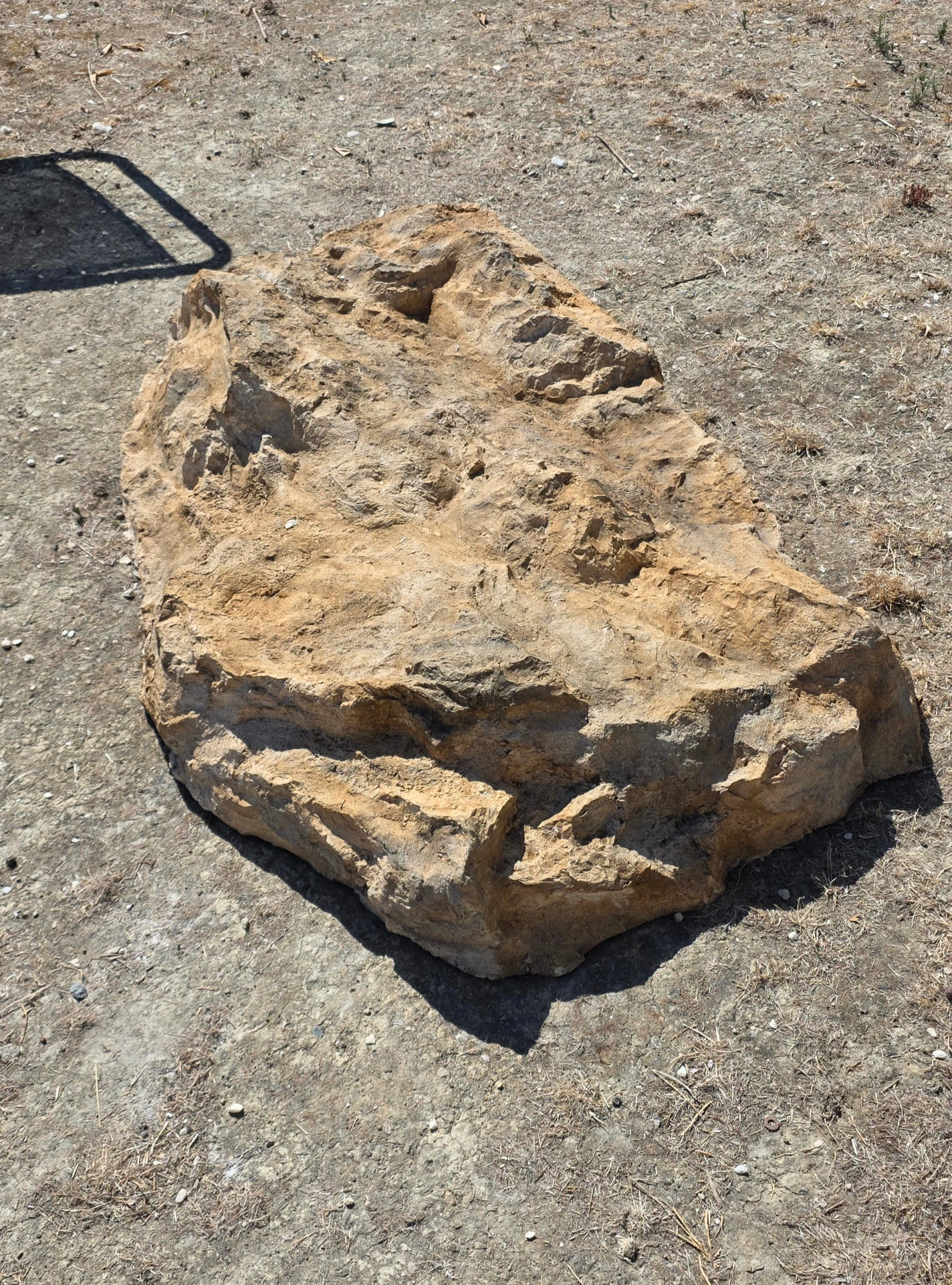 Polyester rock block ref. 2502, high-angle view, hollows and relief of the rock surface