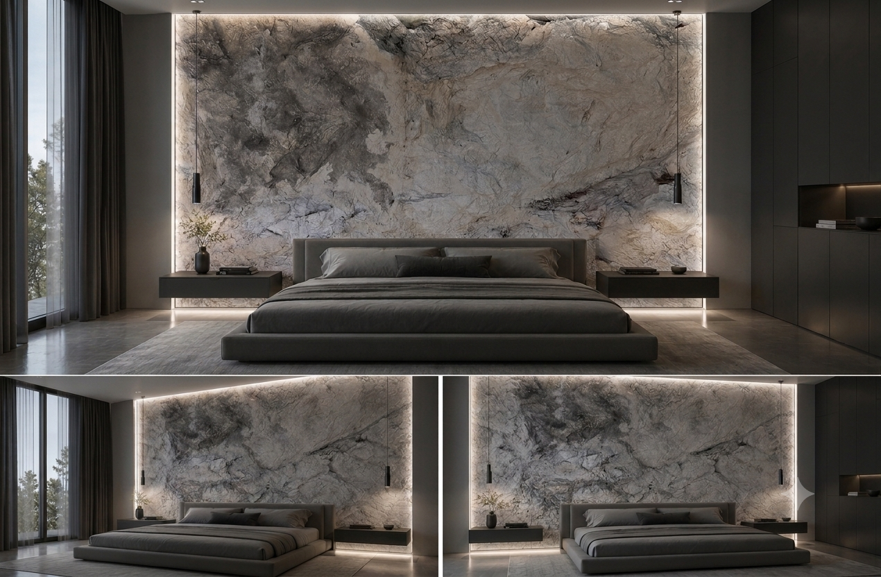 Muro interior de roca artificial a medida – imitación de piedra natural para dormitorio de diseño de alta gama
