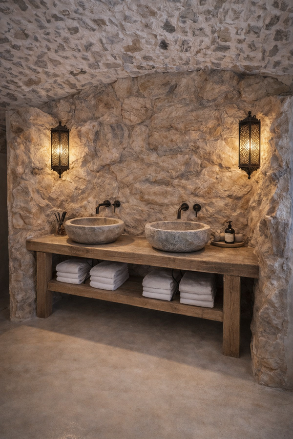 Polyester grotto décor – rock wall cladding for a bathroom